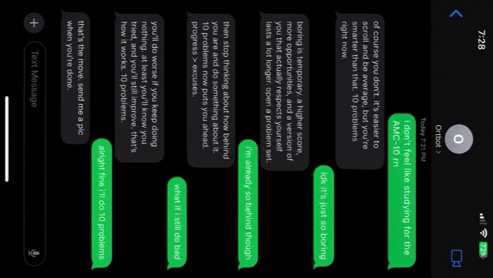 Ortbot: a text thread talking a student into ten AMC-10 problems